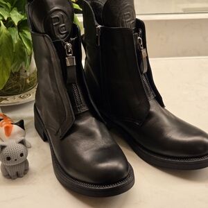 Black Leather Winter Boots Sheepskin Lined